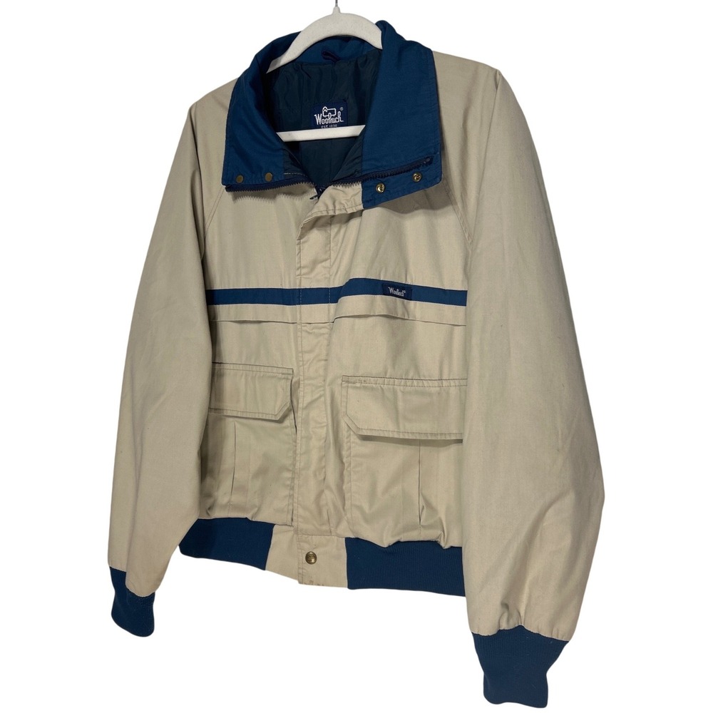 Vintage Woolrich Bomber Jacket Beige Navy Blue 24" Wide 26" Long